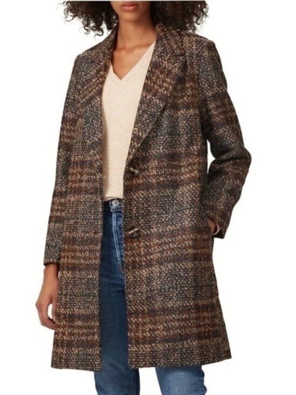 EUC Heartloom Dana Plaid Boucle Tailored Coat Brown XS